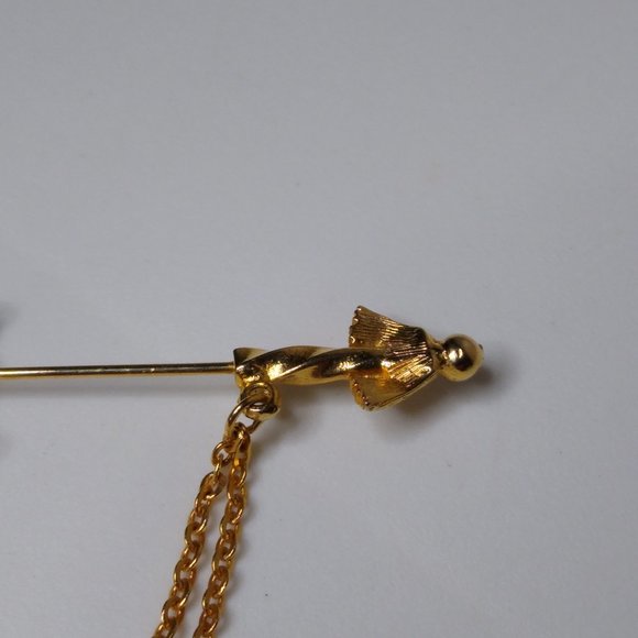 Vintage Closed Umbrella Metal Stickpin Brooch With Chains - Picture 13 of 15